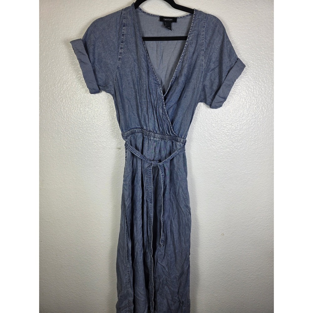 Karen Kane Womens Blue Lyocell Faux Wrap Maxi Dress‎ Short Sleeve Belted XS